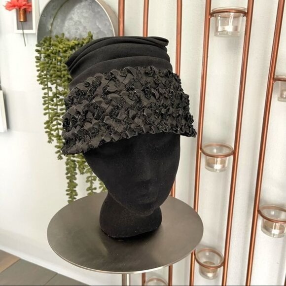 Vintage Union Made Cloche Hat Black Straw main image 6